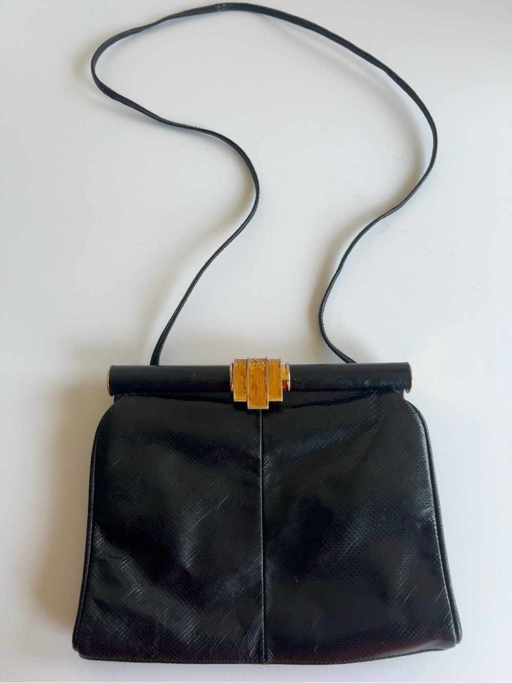 Susan Gail Genuine Snakeskin Bellido Black Vintage Crossbody Bag Made in Spain - Picture 2 of 10
